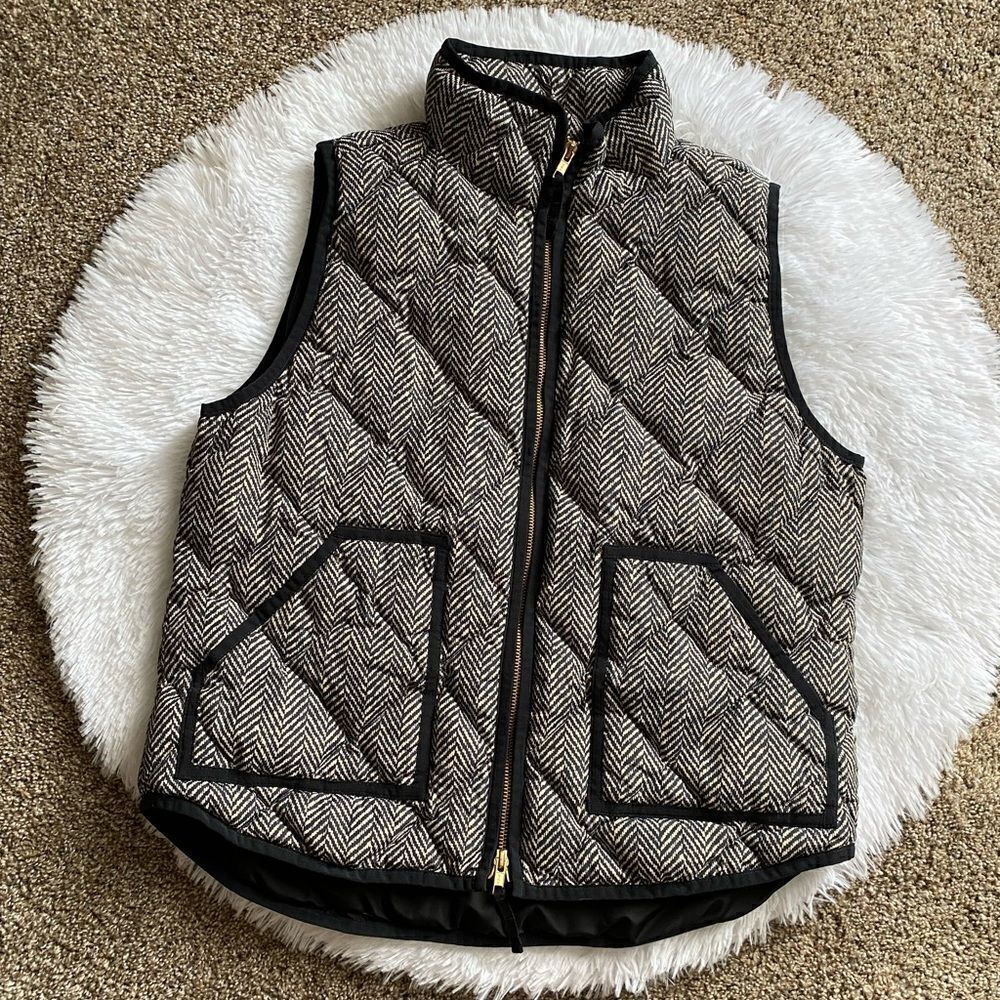 J. Crew Vest Down Waterfowl Feathers Filled Quilted‎ Herringbone Womens